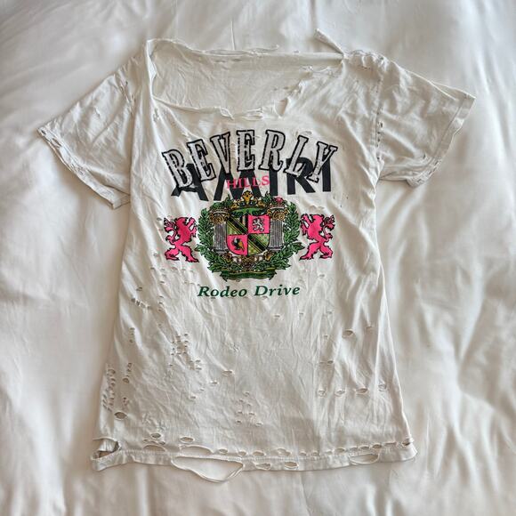 Amiri FW'19 T-Shirt Beverly Hills Rodeo Drive Distressed Tee Size 38 - Picture 1 of 5
